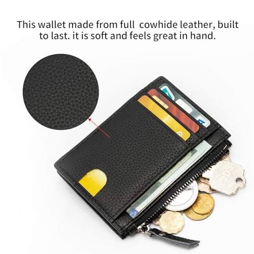 Image of Slim Wallet for Women Small Leather RFID Blocking Credit Card Holder Minimalist Wallet with Coin Purses & Pouches,S Black