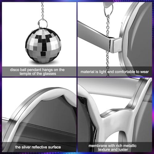 Oudain 9 Pairs Retro Disco Ball Glasses Funny Party Sunglasses 70s Disco Silver Chain Glasses for Women Girls Party Favors3