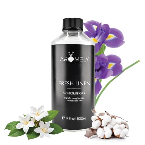 Fresh Linen by Aromely Essential Diffuser Oil Blend - Signature Diffuser Aroma Scent - Luxurious Fragrance with Notes Cool Cotton, Airy Musk and Soft Powdery Florals. (500ml)