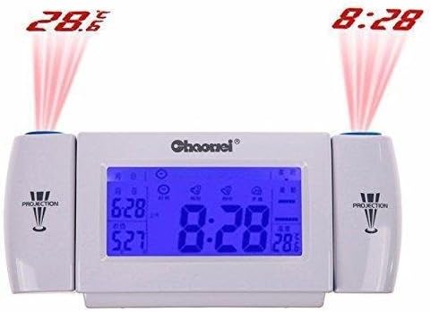 Gadget World ShopRotating Projection Alarm Clock with Snooze Date Temp -Clapping Voice Controlled Alarm