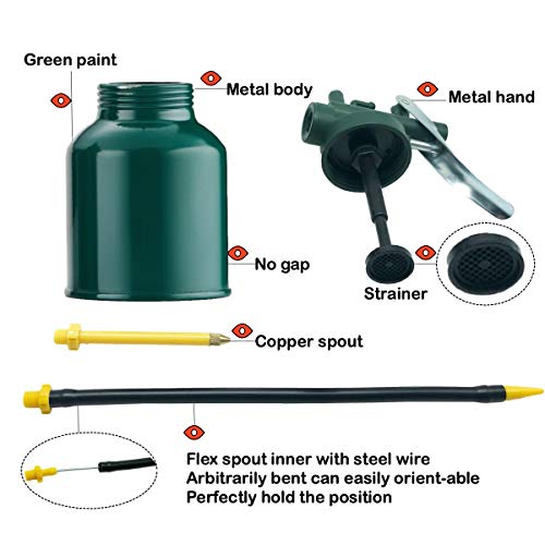 Usunrise Oil Can Pump Oiler Can-8Oz. Green Metal Can Bottle With 9“Flexible And 3”Straight Spout #TOP4