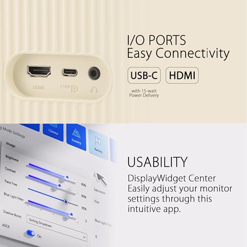 VU279CFE-B Monitor Eye Care da 27” pollici, FHD (1920 x 1080), IPS, 100 Hz, 1 ms, Adaptative-Sync, USB Type-C 15W, Ecosostenibile, DisplayWidget Center, Eye Care Plus, Bianco Latte - Monitor - Immagine 2