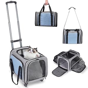 Pet Carrier with Wheels for Cat and Small Dogs: Expandable Airline Approved Rolling Cat Carrier - Cat Carrier Soft for Pets Under 26lbs Travel Plane Trip Pet Carrier with Wheels for Cat and Small Dogs Expandable Airline Approved Rolling Cat Carrier Cat Carrier Soft for Pets Under 26lbs Travel Plane Trip