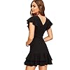 Floerns Women's V Back Inslace Layered Ruffle Hem Flutter Sleeve Dress Black M
