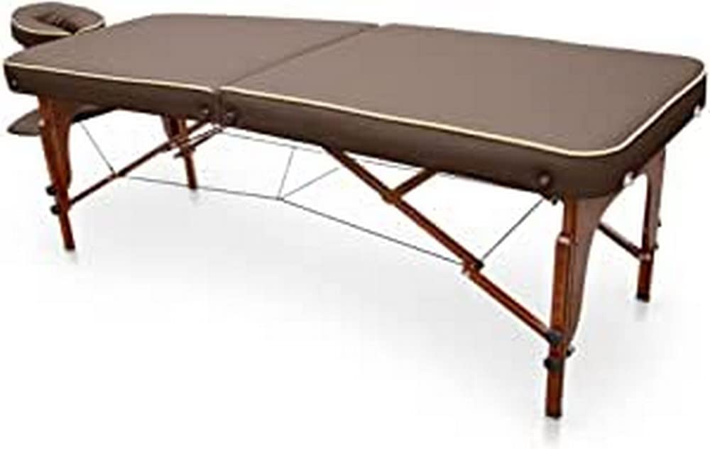 QUIRUMED Camilla de masaje para SPA, Portátil, de Madera, Color Marrón, Madera Barnizada, Polipiel, Relleno de alta densidad, Altura regulable, Plegable, Cabezal desmontable, Hasta 210 kg