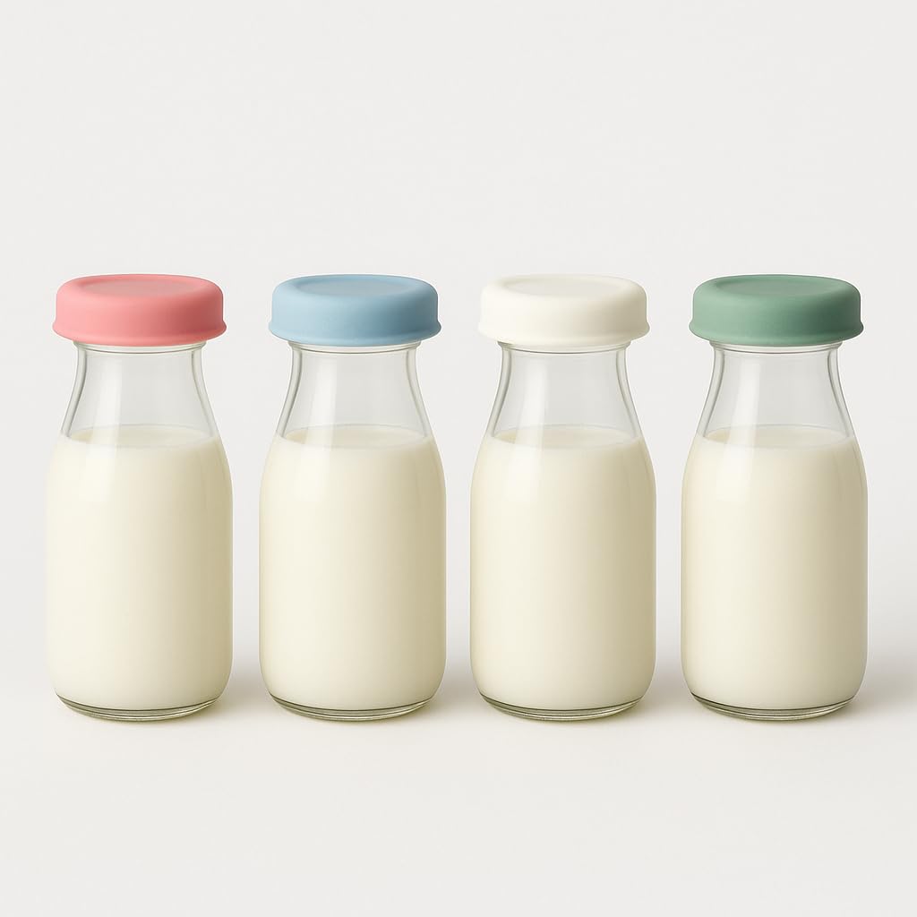 Veda Silicone Bottle Caps – Fits 48–51Mm Wide-Mouth Glass Bottles – Leakproof Reusable Lids For Milk, Juice, Smoothies, Water – 4 Pack
