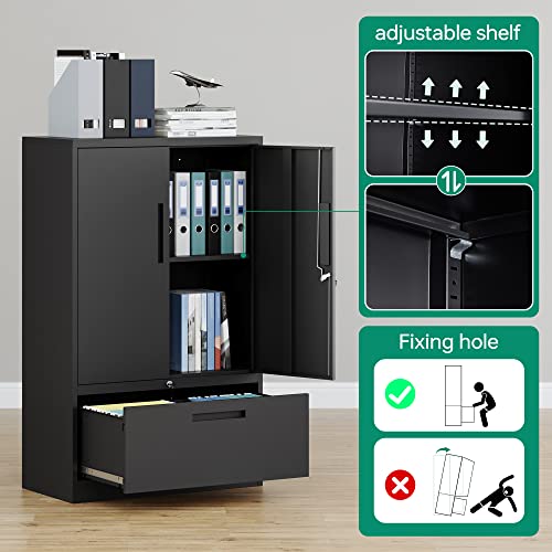 Letaya File Cabinet For Home Office,Metal Lateral Filing Storage Cabinets With Lock Drawer And Adjust Shelves-Hang Legal/Letter/A4/F4 Size (Black) #TOP4