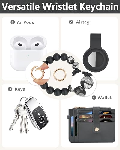 Image of Wristlet Wallet for Women, Keychain Wallet with AirTag Holder | 9 card slots,ID window & zipper pocket,RFID,beaded wrist strap and compact design for travel,shopping and daily carry.