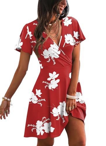 Image of RUMIA Women Casual Dresses Wrap V Neck Dress A-Line Summer Sundress Fashion