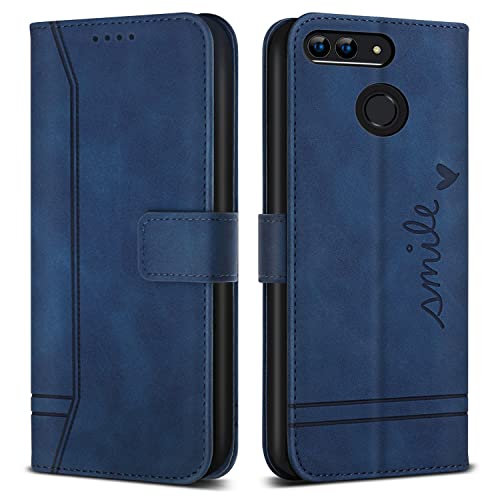 Bravoday Funda para Huawei Honor 9 Lite/Huawei P Smart/Huawei Enjoy 7S, Premium PU Cuero Billetera Flip Protectora Carcasa Magnético para Huawei Honor 9 Lite/Huawei P Smart, Azul