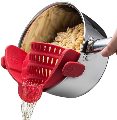 Kitchen Gizmo Snap N Strain Silicone Pot Strainer - Adjustable Clip-On Pasta Strainer for Pots, Pans, and Bowls - Large Red Kitchen Colander