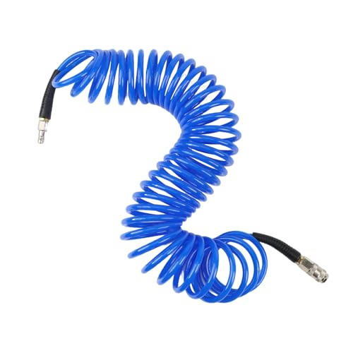 ANOMM Tuyau de Compresseur d'Air 10m, Tuyau Air Comprimé en Polyuréthane, Diamètre 6 mm x 9,5 mm, avec Limiteur de Courbure, Raccord Rapide et Bouchon, Bleu