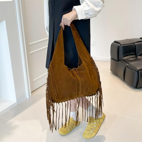 Slouchy Large Tassels Suede Shoulder Bags for Women Retro Handbag Winter Tote Purses2