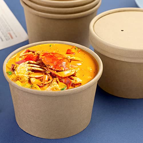 Image of 8 oz 25 pack Paper Soup Cups with Lids, Paper Ice Cream Cups