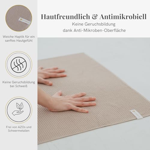 Lotuscrafts® Yoga Handtuch rutschfest für Hot Yoga oder Yogatuch Auflage für Yogamatte, Anti-Rutsch Noppenstruktur, 183 x 61 cm, Towel Faltbar für Reisen, 400 g leicht