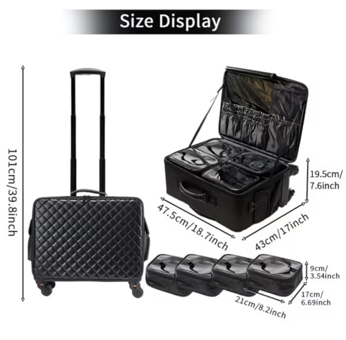 Image of Adson Multifunctional Professional Beauty Makeup Artist Rolling Cosmetic Aluminium Vanity Trolley Beauty Train case Makeup Cosmetic Trolley Hairstylist Travel Organizer (Cool Black)