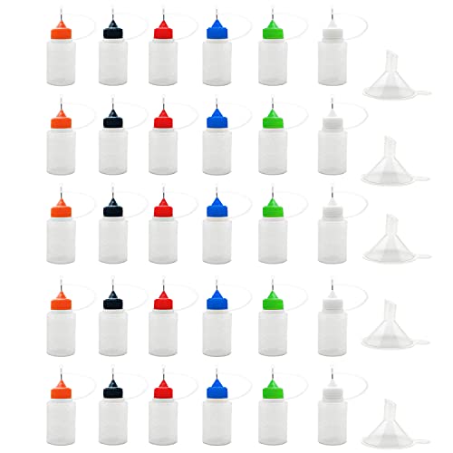 MYYZMY 30 Pcs Precision Tip Applicator Bottles, 0.5 Ounce Translucent Glue Bottles, with 5 Mini Funnel, Multicolor Lids 1 MYYZMY-30-Pcs-Precision-Tip-Applicator-Bottles-05-Ounce-Translucent-Glue-Bottles-with-5-Mini-Funnel-Multicolor-Lids