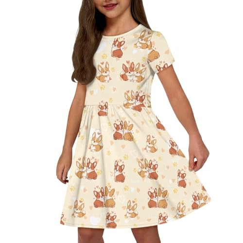 Summer Dress for Girls Crew Neck Short Sleeve Dresses Size 2-14 Years