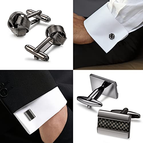 Jstyle 6 Pairs Cufflinks For Men Classic Cuff Links Mens Cufflinks Tuxedo Shirt Cufflinks For Wedding Groom Business Silver Black Cufflinks Set Father's Gift Black Tone #TOP4