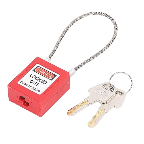 Respicefinem Heavy Duty Lockout Tagout Lock Stainless Steel Cable Lock Safety Lockout Padlock with 2 Keys for Long Term Use Non Fading High Temperature Comfortable to