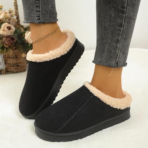 Womens Slippers Fleece Fuzzy Lined Memory Foam House Shoes for Indoor Outdoor Suede Leather Slipper Cozy Shoes with Plush Collar Women Platform Anti-Slip Warm Winter Fluffy Slippers3