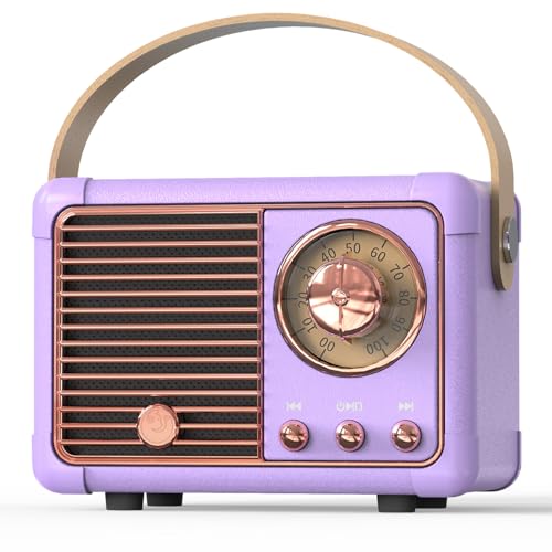 PRUNUS J-999 Retro Bluetooth Speaker,Vintage Decor,Mini Wireless Bluetooth Speaker,Cute Old Fashion Style Support USB/TF Card/AUX for Kitchen Desk Bedroom Office Party Outdoor（Exclusive Purple）