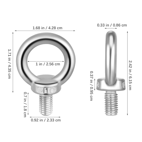 Image of Mikikit 4pcs Stainless Steel Lifting Eye Bolts Heavy Duty Eyebolts for Lifting Securing and Industrial Use for Outdoor Applications Threaded Design