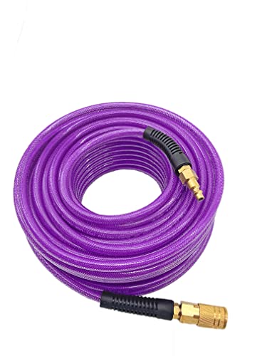 SYXQTPolyurethane(PU) 1/4-Inch x 100FT Reinforced Air Hose with 1/4 Swivel Industrial Quick Coupler and Plug Bend Restrictor Purple