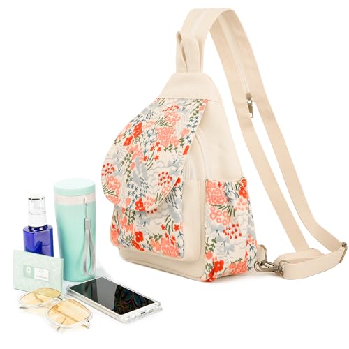 Image of SILKAREA Canvas Sling Backpack Purse for Women Embroidery Travel Multi-purpose Crossbody Backpack Bags Shoulder Bag (Embroidered W)