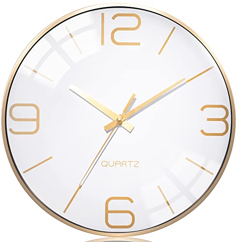 Image of AYRELY 12 Inch Silent Modern Wall Clocks Battery Operated, Wall Clock for Living Room Decor,Gold Metal Frame Clock Decorative for Bedroom,Kitchen,Office