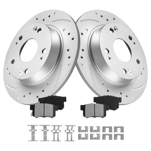 MOTOREVO Rear Geomet Coated Brake Kit for Civic [ 2006-2015 10.2in 260mm Discs Brake Not for LX ] [06-15 EX/Si 09-15 EX-L 09-11 Hybrid] High-Carbon Alloy Drilled and Slotted Rotors & Ceramic Pads
