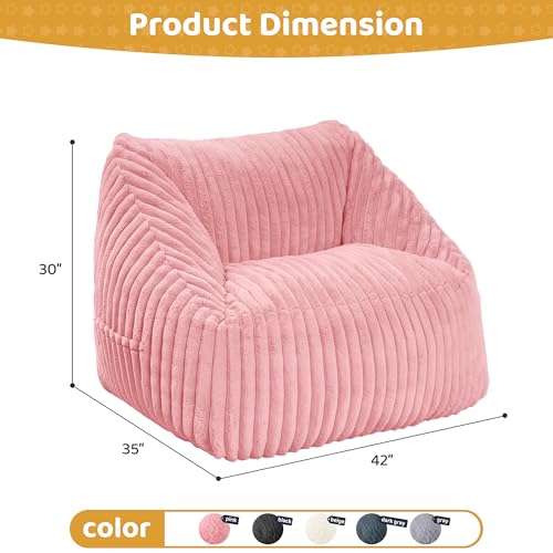Image of HABUTWAY Bean Bag Chair, Giant Bean Bag Chairs for Adults and Kids, Bean Bag Sofa, Lazy Floor Sofa, Faux Fur Beanbag Chair with Armrests for Living Room Bedroom (Pink)