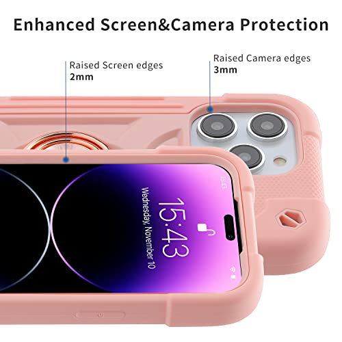 Image of MARKILL Compatible with iPhone with Built-in 360Rotating Ring Stand, Military Grade Drop Protection Full Body Rugged Heavy Duty Case Durable Cover (Pink, iPhone 14 Pro Max 6.7 inch)