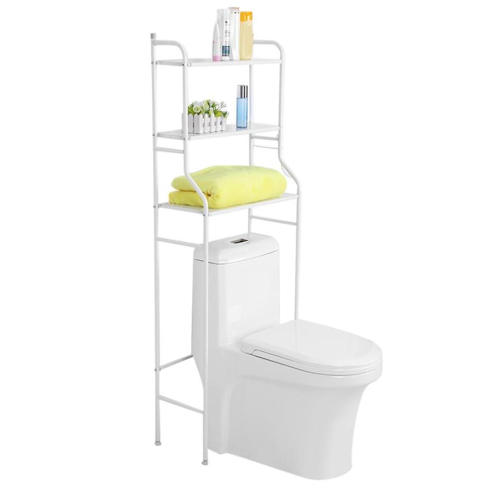 ZOLTA Badregal über Toilette oder Waschmaschine 3 Etagen Metallregal Weiß 154x64,5x25 cm Badezimmer Regal Standregal platzsparend stabil Feuchtigkeitsbeständig leicht zu montieren modern