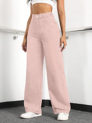 Image of Straight Leg Jeans for Women High Waisted Wide Leg Denim Pants