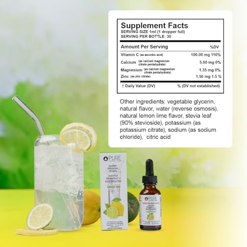 Image of Pure Inventions - Water Enhancer Drops - Delicious, Refreshing Sugar-Free Electrolyte Drops, Antioxidant Vitamin C Support, Zero Calories, No Artificial Sweeteners, Lemon Lime, 30 Servings