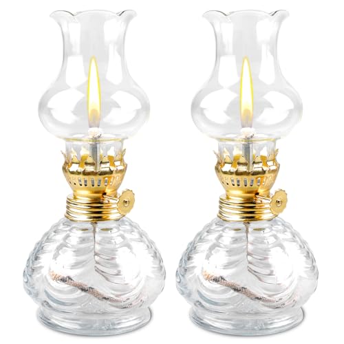 BORDEAG Petroleumlampe, 2 Stück Öllampe aus Glas, Petroleum-Sturmlaterne, Öllampe Laterne, Sturmlaterne Petroleum, Vintage Kerosin Lampe, Laternenkammer Öllampe für Indoor, Haus, Garten, Camping