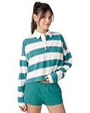 florence by mills Women's FBM Playbook Collection Sporty Terry Crop Rugby Shirt, Jet Stream/Bristol, Medium