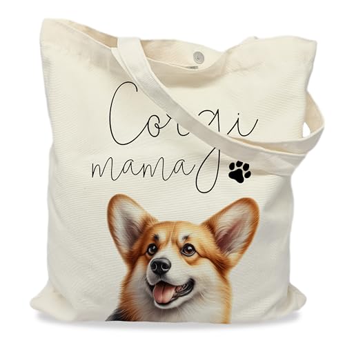 KGHYT Corgi Mama Tote Bag – Cute Corgi Dog Lover Canvas Bag, Reusable Shopping Shoulder Bag for Women, Pet Mom Gift, Everyday Grocery & Travel Tote.013