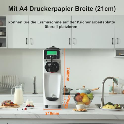 GSE Eismaschine Gastronomie 18L/Std. vorkühlend 1200W Speiseeisbereiter 6L Edelstahl Behälter Softeismaschine selbstkühlend Eiscreme Maschine mit Kompressor Eisbereiter für zuhause Eisdiele Restaurant – Bild 4