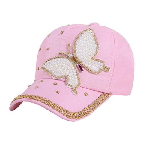 Highpot Women's Bling Rhinestone Butterfly Baseball Cap Adjustable Hip Hop Hat (Pink) Cover