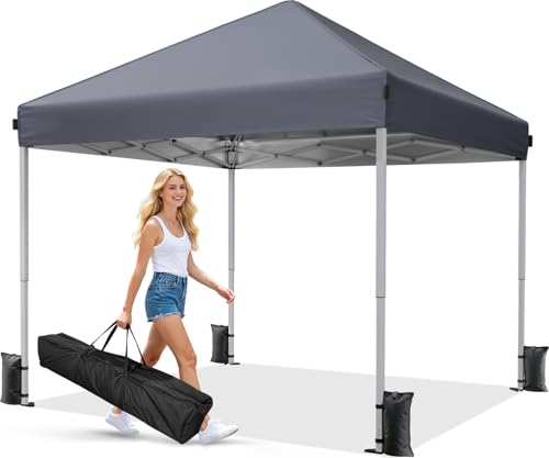 Image of Driftalia Pop Up Gazebo 3m x 3m - Instant Setup Portable Gazebo with Carry bag, 4 Sandbags and 8 Stakes for Outdoor Events, Parties & Camping - Dark Grey