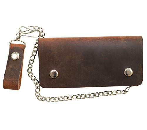 Men's Brown Leather Biker Wallet & Chain/Distressed Vintage/Handmade Buffalo #TOP1