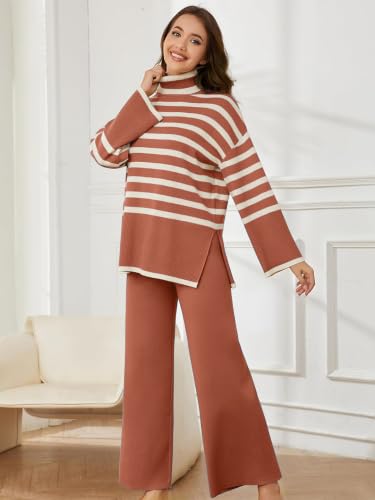 Image of TYSORT Women's Winter Woolen Turtleneck Sweater with Pajama | Warm Winter Wear Cord Set | Woolen Tracksuit Loungewear Set