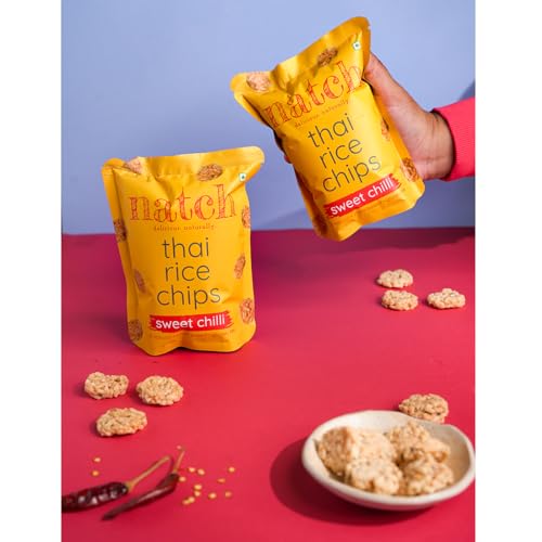 Image of Natch Thai Sticky Rice Chips, Healthy Snacks for Adults & Kids 100% Natural, Vegan & Gluten Free, Low Calorie Crackers Crisps, 25g each (Pack of 4), Sweet Chilli