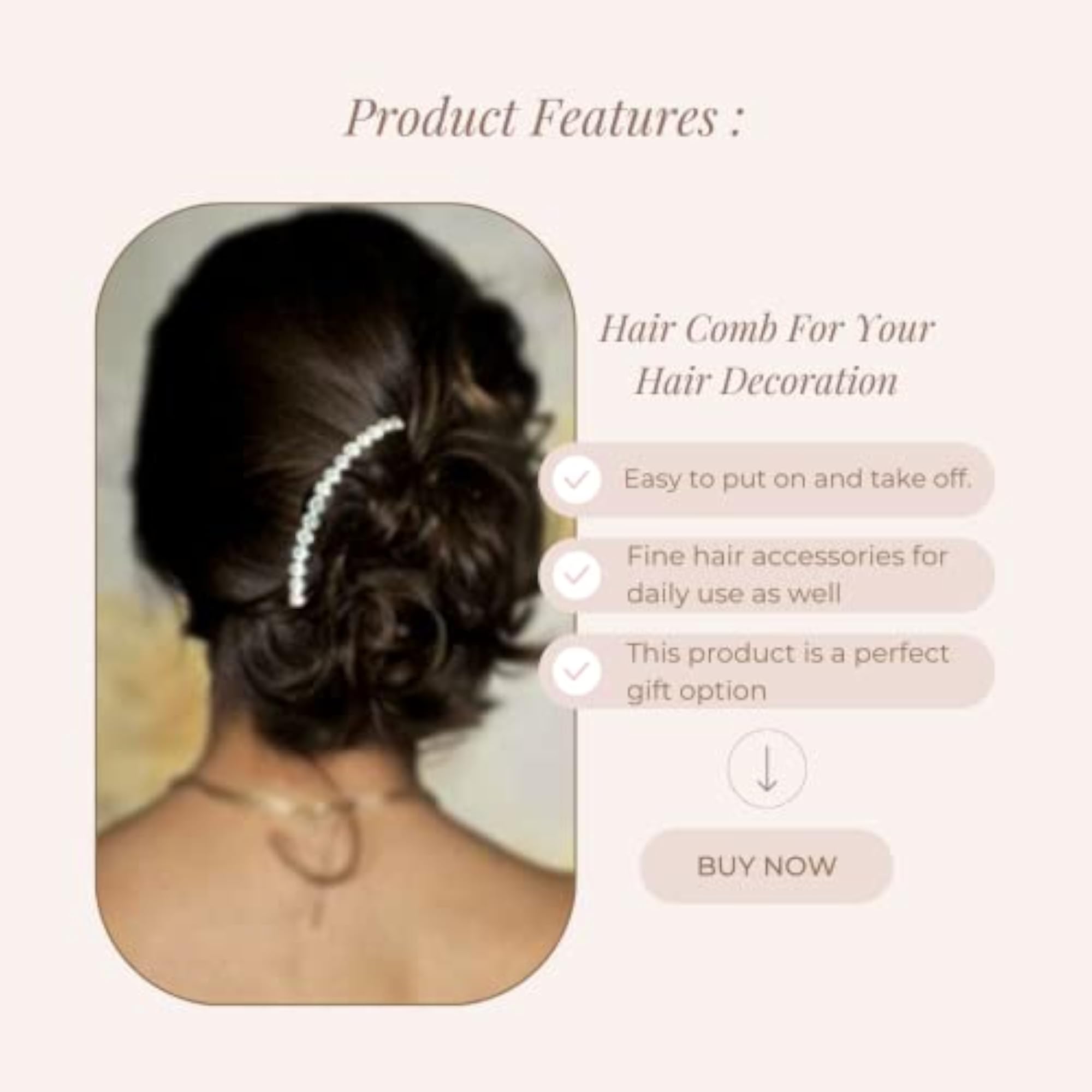 White Stone Embedded Comb Slide Pin for Women