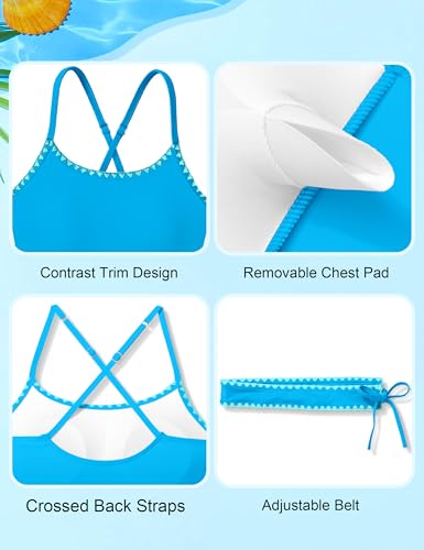 Image of Girls Swimsuit Ruffle Solid One Piece Bathing Suits 7-18 Years | Teen Bathing Suits for Girls Ruched Sleeveless Girls' Swimwear