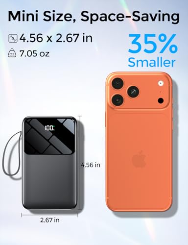 Power Bank, 15000mAh Portable Charger with Built in Cable, 22.5W Fast Charging, 6 Outputs, Slim Travel Essential Battery Pack with LED Display, Compatible with iPhone 17/16/15/14/13, iPad Black - Image 3