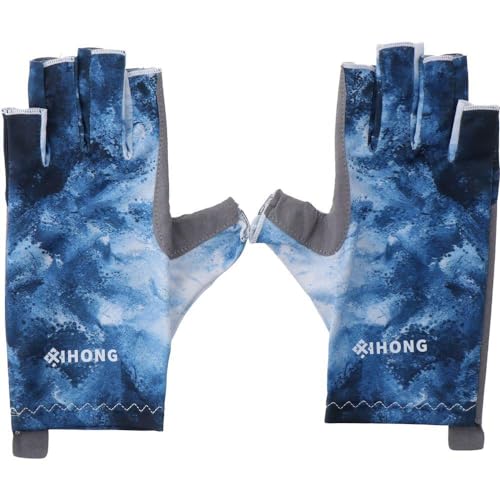 hobbyme Summer Fishing Half Finger Gloves Outdoor Sports Ice Silk Open Finger Sunscreen Gloves Professional Equipment Blue