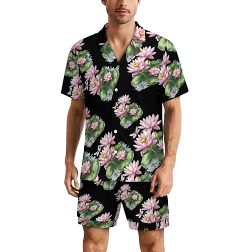 Lotuses Dragonfly Mens Pajamas Set Short Sleeve Sleepwear Summer Pjs Sets 2 Piece Loungewear Nightwear